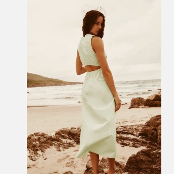 ZARA BLACK GABARDINE MIDI DRESS WITH CUT OUT DETAIL SIZE S - Picture 4 of 10